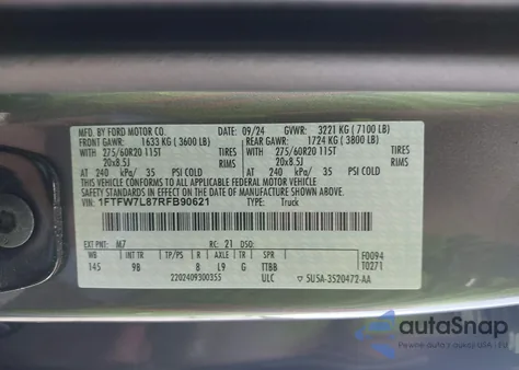 2024 Ford F-150 Platinum z USA, uszkodzony, nr VIN 1FTFW7L87RFB90621